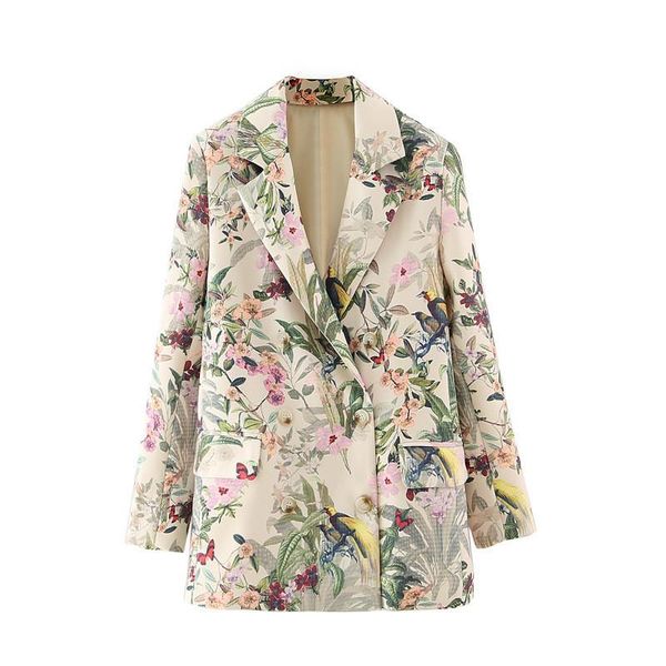

women blazer fashion office wear floral print blazer coat vintage long sleeve pockets female outerwear chic, White;black