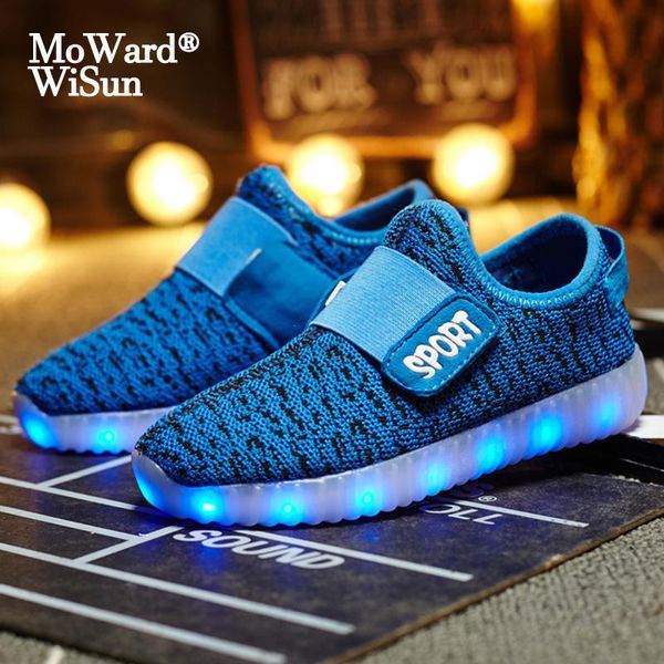 

size 25-37 kids luminous shoes with led lights children boys girls luminous sneakers for children usb charged glowing baby shoes, Black
