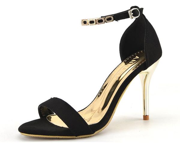

2020 thin high heels shoes women summer party classic ankle-strap sandals woman, Black