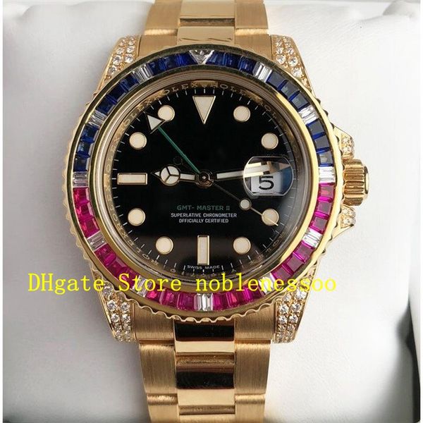 

2 color mens gmt 18k yellow gold 116758 116759 black blue & red rubies bezel bi-directional automatic movement watch wristwatch watches, Slivery;brown