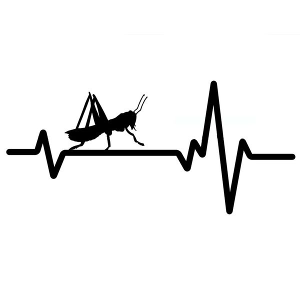 

16.4cm*7.6cm grasshopper garden hopper heartbeat line vinyl black/silver car sticker c22-1175