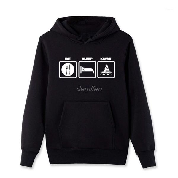 

men's casual cotton pullover sweatshirt novelty eat sleep kayak fish canoe funny print hoodie spring winter fleece hooded1, Black