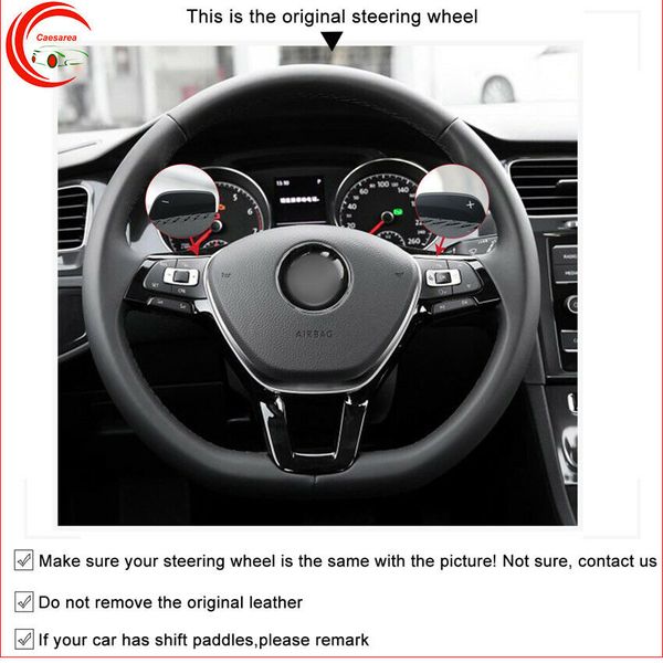 

hand-stitched black suede car steering wheel cover for volkswagen golf 7 2013-