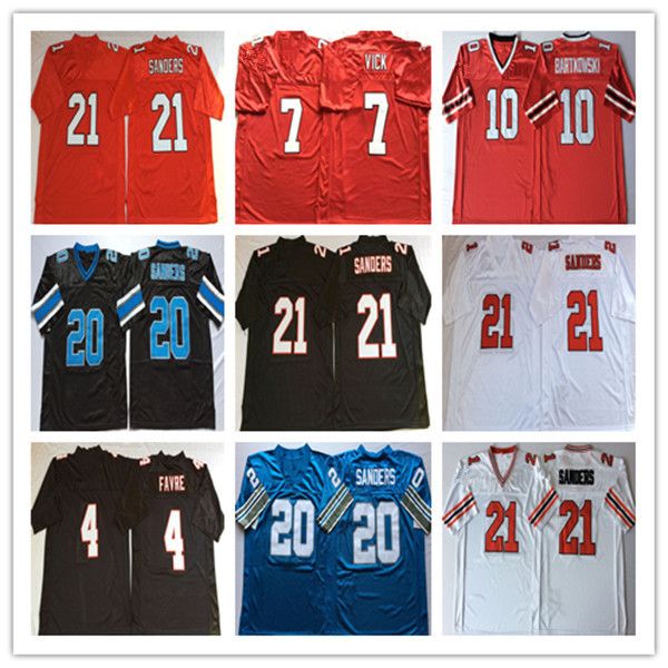 

NCAA Men Vintage Michael Vick Brett Favre Deion Sanders Steve Bartkowski Football Stitched MN Jersey Red Black White Cheap, As pic