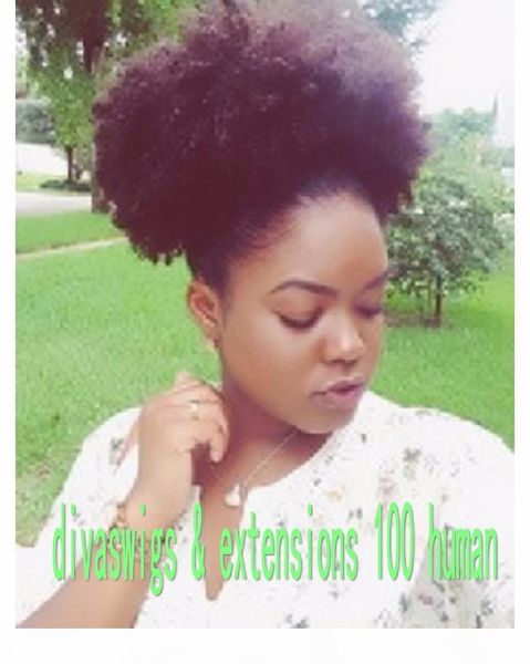 

120g afro ponytail extension human hair ponytails afro kinky curly clip in virgin brazilian hair drawtring ponytail fast shipping, Black