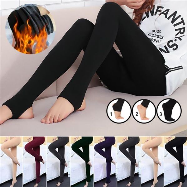 

winter fashion warm slim pants for women velvet seamless legging ladies winter classic thick thighs leggings keep warm, Black