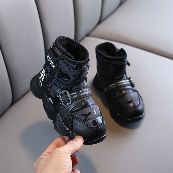 

children snow boots winter fashion print plush warm kids boys shoes non-slip girls ankle boots size 26-36 sc206 201113, Black;grey