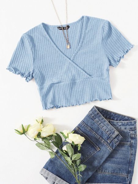 

surplice neck lettuce trim tee u9ab#, White