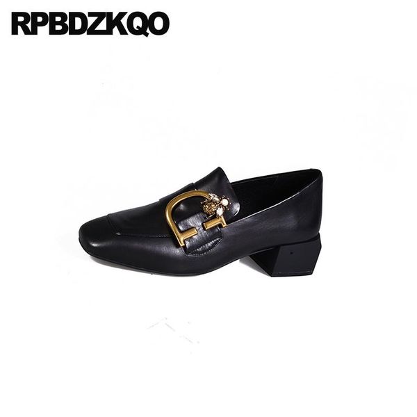 

medium heels size 4 34 2020 ladies block chunky slip on square toe metal pumps brand designer shoes women italian black thick