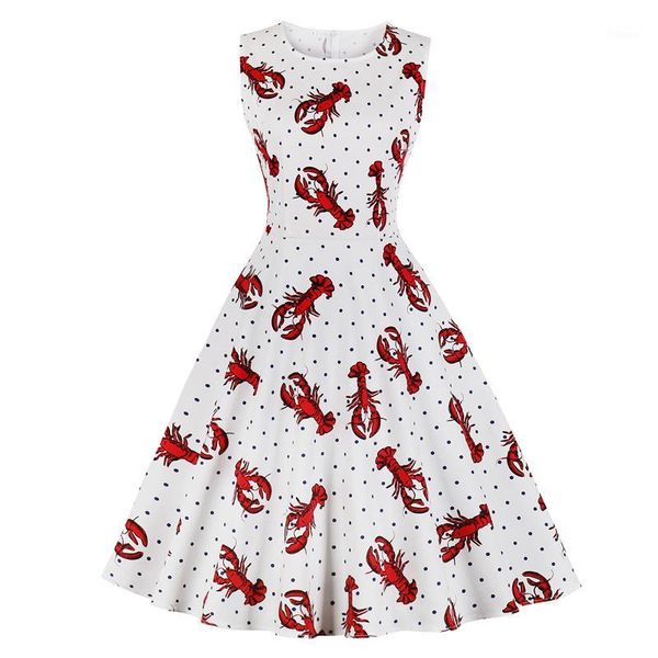 

floral bird crab animal print sleeveless swing dress 50s pin up vintage dress 2020 women summer rockabilly casual vestidos1, Black;gray