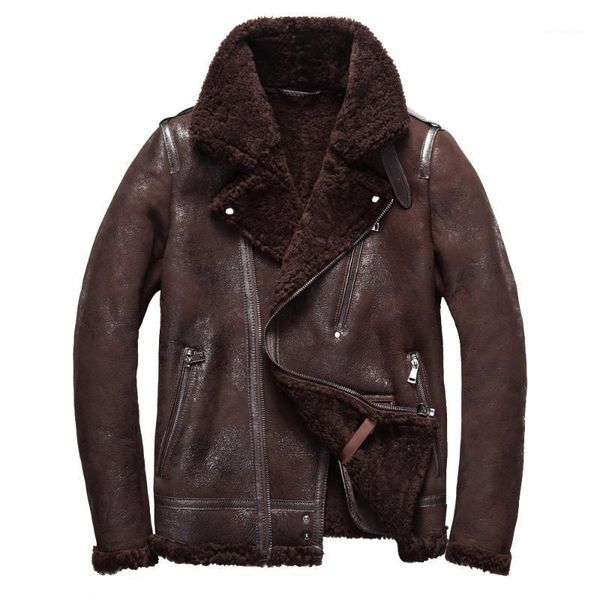 

quality real sheepskin fur coat genuine full pelt sheep shearling male winter jacket brown men fur outwear extra big size 4xl1, Black