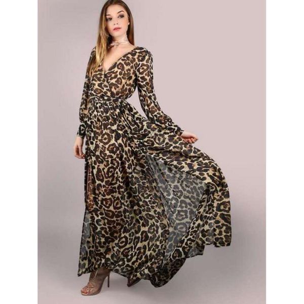 

2020 new women's leopard print swing long sleeve belt drs, Black;gray