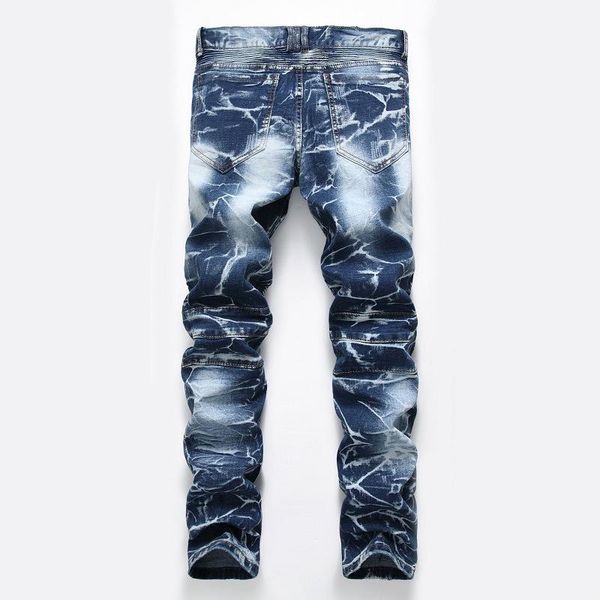 

men's jeans european american style mens fashion luxury denim trousers biker slim straight zipper pants, Blue