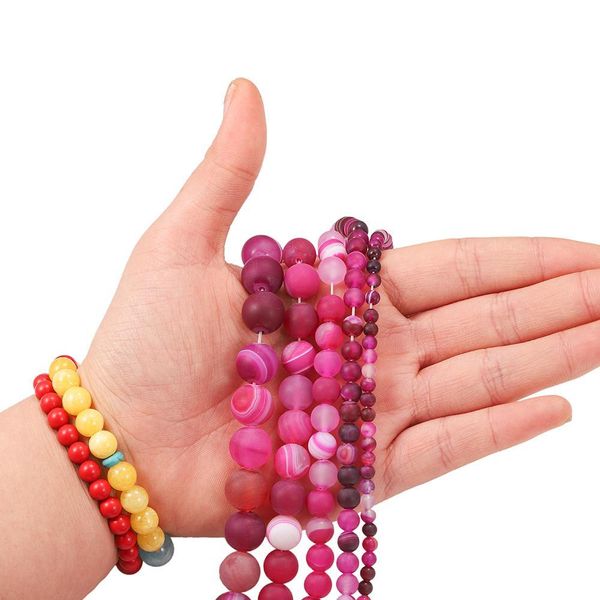 

1strand lot 4 6 8 10 12mm rose red matt natural stone stripe agates round loose beads for diy bracelet jewelry makings h jllzen