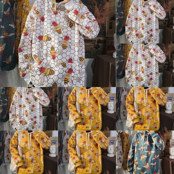 

quiaq hooded plush printed lwoxt autumn winter sweatersweater sweater 2019 ins trend hip hop loose coat men's, Black