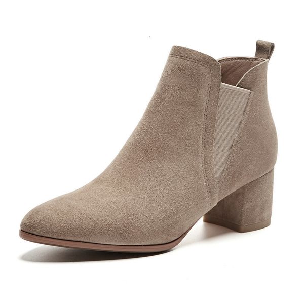 

2021 new classic design cow suede leather autumn winter ankle boots elegant pointed toe high heels women wedding party shoes woman msrx, Black