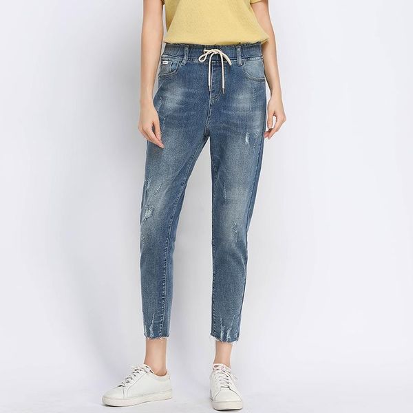 

plus size 5xl harem pants for womens students boyfriend loose jeans ankle-length lady pantalon femme stretch trousers kg-77, Blue
