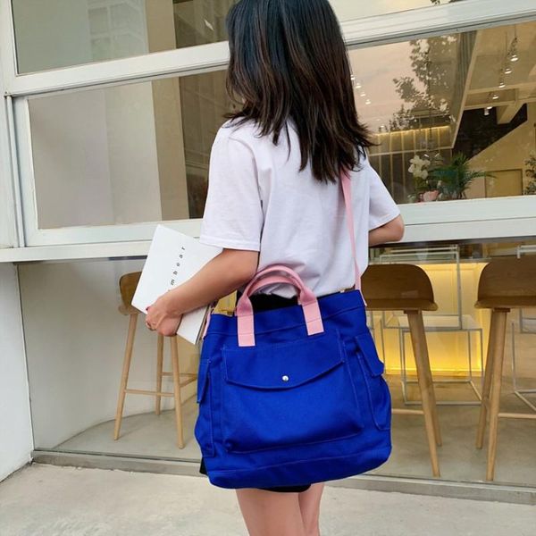 

simple solid color canvas shoulder bags 2020 large capacity ladies shopping bags ladies casual messenger