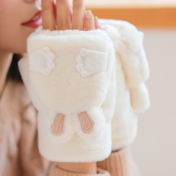 

gloves autumn and plush warm half open finger students cute winter thickened girl children cartoon, Blue;gray