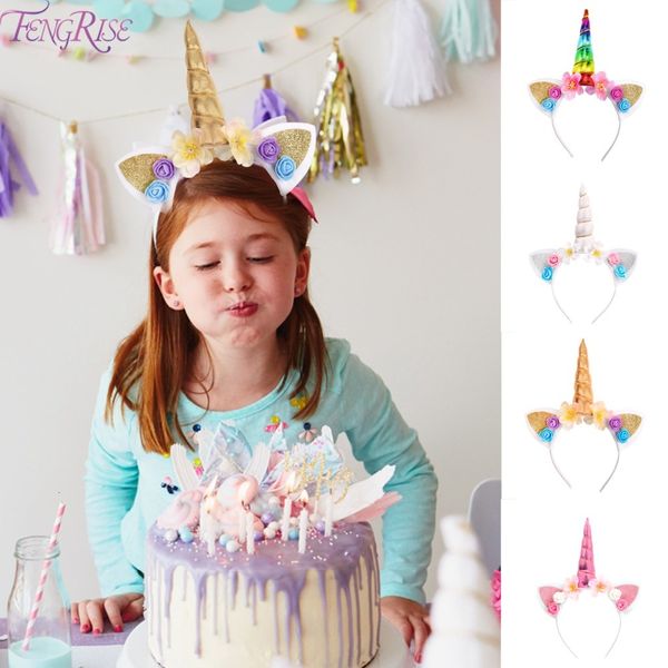 

fengrise rainbow hairband birthday decoration kids unicorn theme party supplies