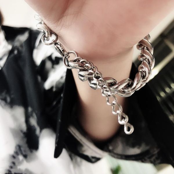 

charm bracelet mens stainless steel cuban link chain on hand male accessories hip hop punk bracelets chain on hand punk hip hop, Black