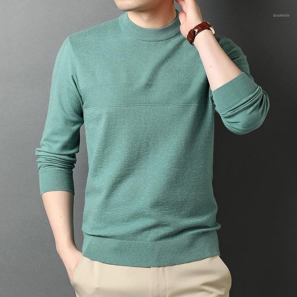 

2020 autumn and winter new men solid color round neck sweater fashion casual pullover sweaters male brand clothes green blue red1, White;black