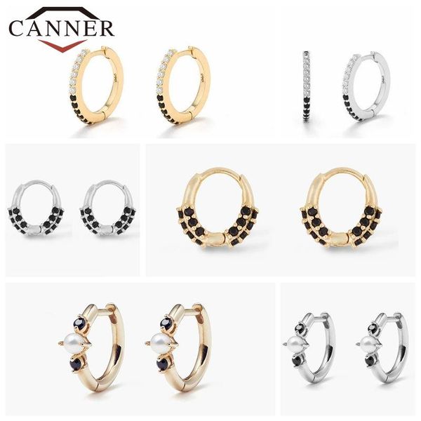 

hoop & huggie canner european&american style 925 sterling silver earrings for women black crystal zircon piercing earring earings jewelry, Golden;silver