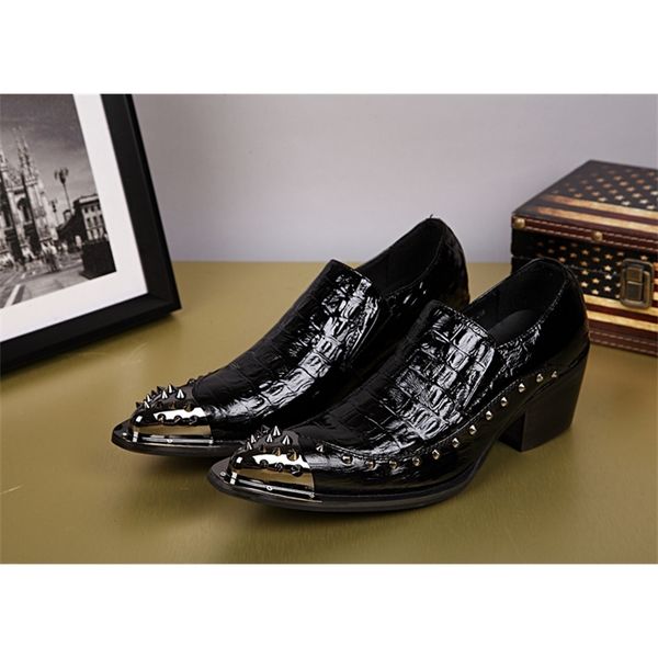

2020 heels high men genuine leather spike iron toe slide men's shoes zapatilla apartments shoe drk4, Black