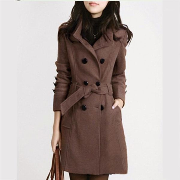 

new long sleeve autumn winter coat women trench coat solid button long outwear oversize jacket with belt chaqueta mujer1, Tan;black