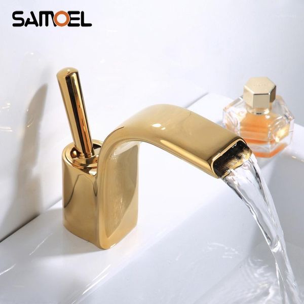 

artistic deck mount brass golden waterfall bathroom sink mixer tap gold single handle bathroom water faucet g11091