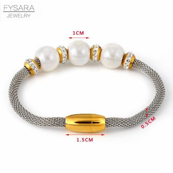 

fysara classic jewelry charm crystal mesh bracelet pearl jewelry tube magnetic clasp double bracelet jewelry for women wmtobd, Black