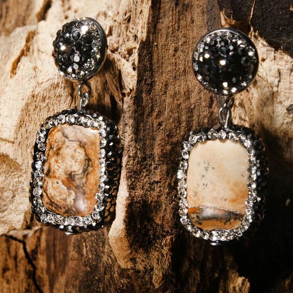 

MOON GIRL Unique Design Semi-Precious Natural Stone Dangle Earring Handmade Shining Rhinestone Party Aretes for Women Dropship, Silver