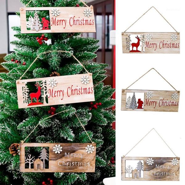 

christmas decorations square door hanging painted xmas tree pendant wooden hollow ornament decor1