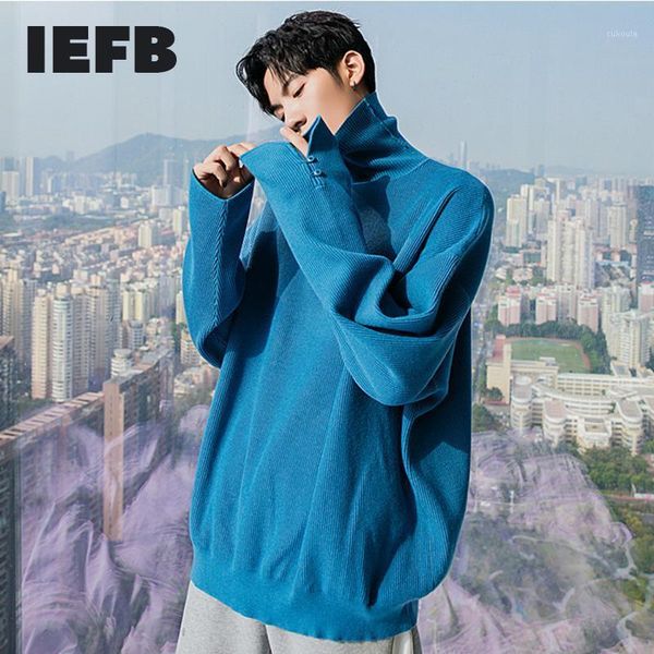 

iefb men's new winter high neck split long sleeve kintted sweater design loose handsome bottom oversized kintwear male's 9y50251, White;black