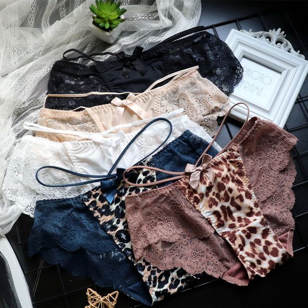 

women's lace panties with leopard pattern, Black;pink
