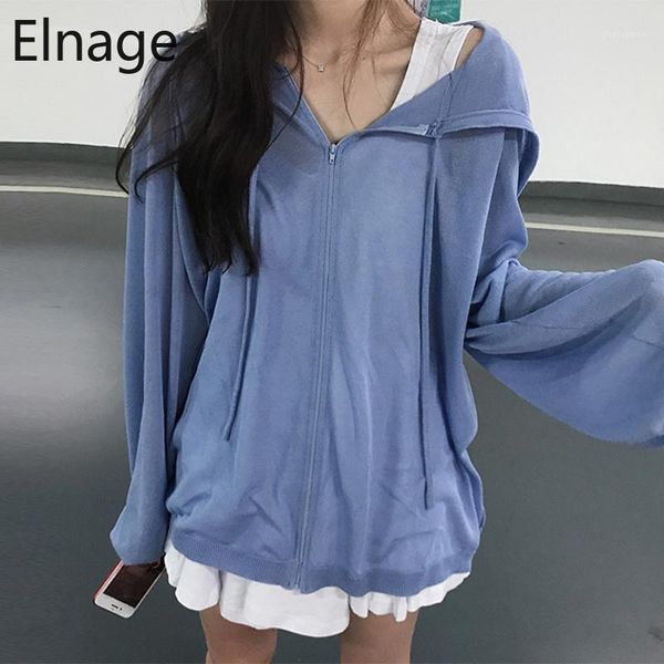 

long sleeve knitted sweatshirts 2020 spring summer oversize hoodies solid slim thin sunscreen hooded korean women 5b2641, Black