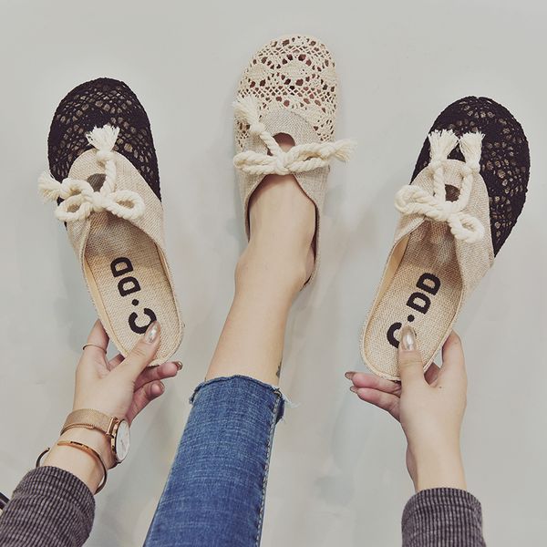 

baotou half slippers new female students 2020 summer sandals shoes joker fishermen female pregnant women wear slippers x1020, Black