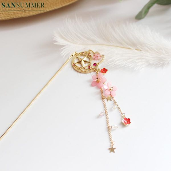 

2020 trendy girls hairpin women hair wear jewellery hairpin hair clip metal sakura pink pearl chain girly bijoux femme, Golden;silver