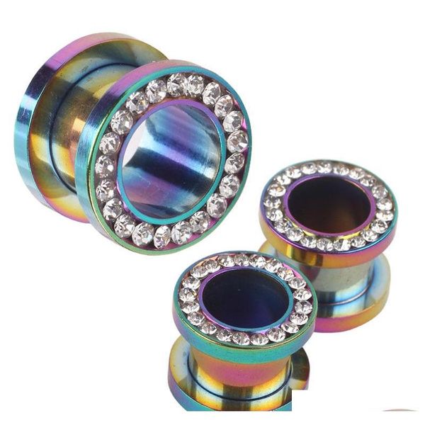 

rainbow crystal 6 sizes 3-10mm fashion screw tunnel ear plug clear gem flesh tunnel fit gauges piercing body plugs i23ii, Silver
