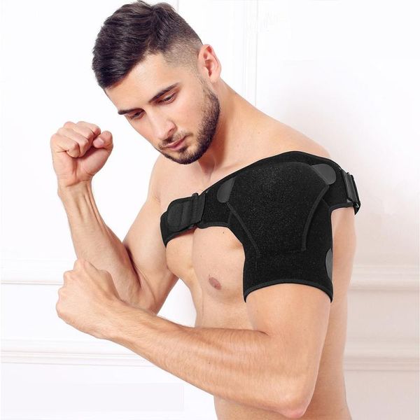 

adjustable breathable gym sports care single shoulder support guard strap wrap belt band pads black for men/women, Black;blue