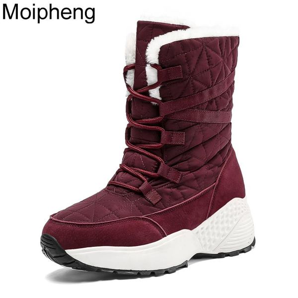 

moipheng женщины сапоги зимние ботинки теплый снег boots дамы среднего теленок плюс размер 42 платформа женский botas mujer красный пинетки, Black
