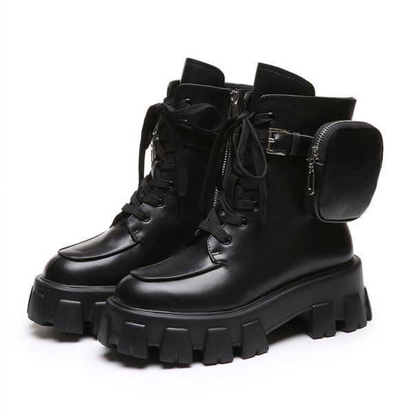

women's pocket boot lace up ladies ankle boots female combat runway buckle strap ankle boot woman platform shoes fashion y200723, Black