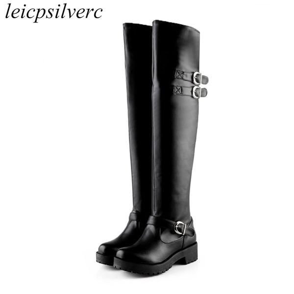

women boots autumn winter warm 2020 new fashion pu buckle over-the-knee motorcycle boots black waterproof high-heeled shoes