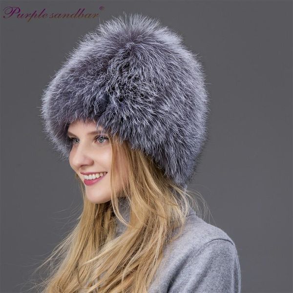 

purple sandbar fur 2020 100% natural silver fur women winter hat knitted cap women hat genuine female, Blue;gray