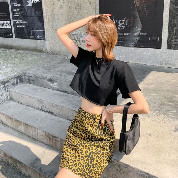 

new summer 2020 all-around bottoming, open waist solid color, simple and loose curled hem short sleeve t-shirt for women fashion ins