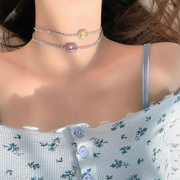 

kpop goth shiny colorful crystal clavicle choker necklace for women wedding hip hop aesthetic jewelry, Golden;silver