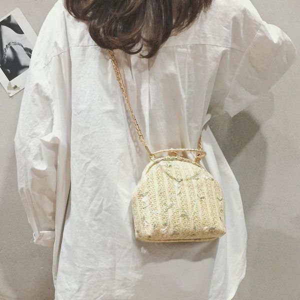 

cross body 2021 cute shell tote bag woven handbags sweet lady flower clip small women chain shoulder messenger