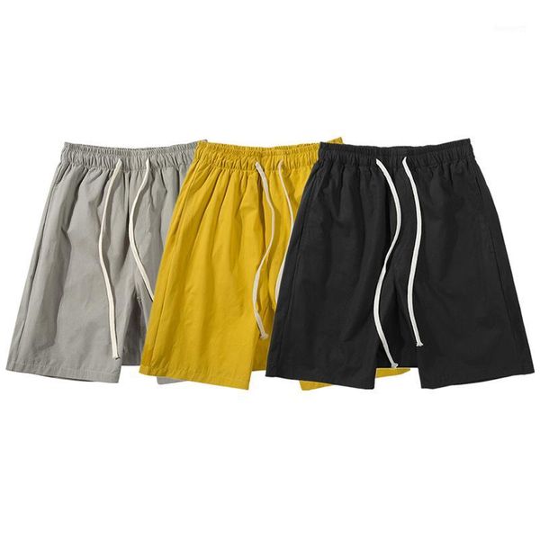 

harajuku solid drawstring casual pants oversize straight summer cargo shorts streetwear loose knee length pants mens1, White;black
