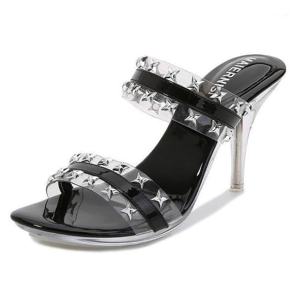 

crystal high-heeled slippers rivets transparent roman shoes sandals daily female sandals ladies nightclub1, Black
