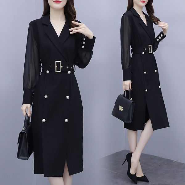 

dressed an elegant woman in a double woman's suit breasted tracks as ladies from the korean office of muje deluxe clothes 3lv7, Black;gray